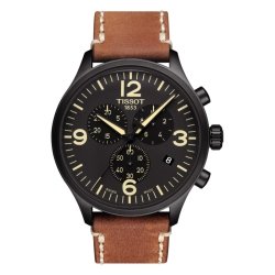 Reloj Tissot de hombre Chrono XL con cronógrafo, caja negra y correa marrón T1166173605700.