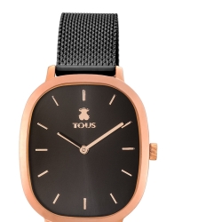 Reloj Tous Heritage de mujer, negro y rosado, con caja rectangular y malla, 900350405.